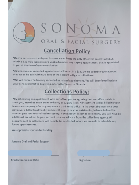 THE POLICY at Yuma Sonoma Oral and Facial Surgery.